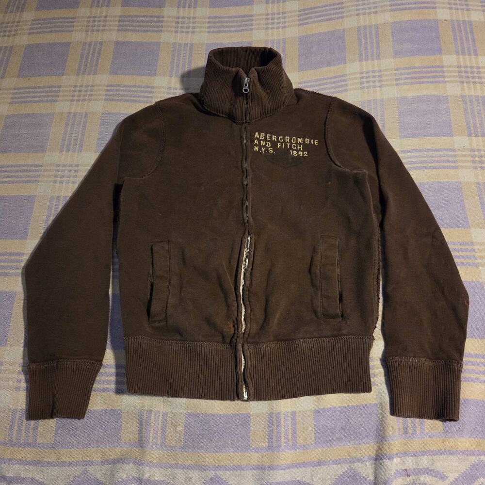 Vtg 90s Y2K Abercrombie & Fitch Mens Small Muscle Heavy Sweatshirt Brown Zip Up